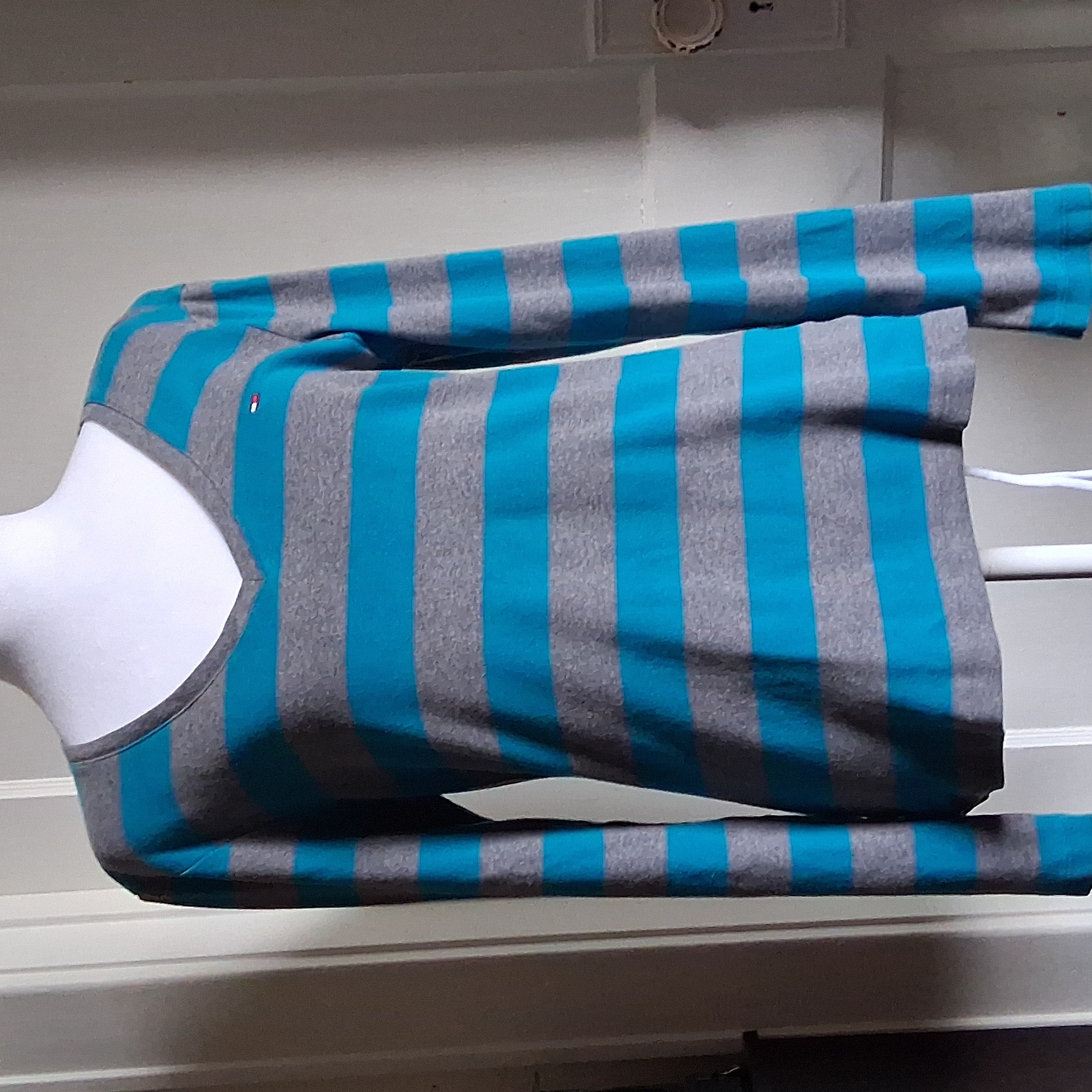 Tommy Hilfiger Teal And Gray Striped Long Sleeve Top